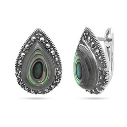 Серьги из серебра марказит, перламутр, SL-AGA70с