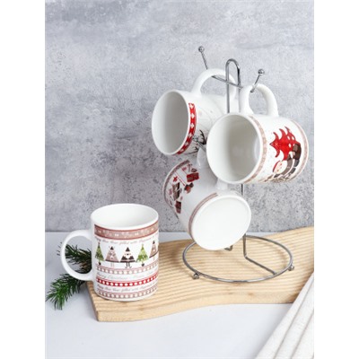 Кружка 4 штуки на металлстенде 380 мл / 1188-7 /кружка новогодняя/ в гофрокоробе