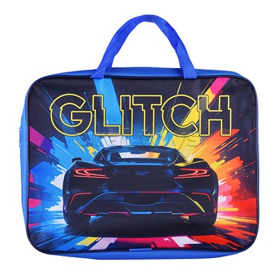 Папка школьника А4 с ручками + твердое дно, широкая, ткань, дизайн "GLITCH"