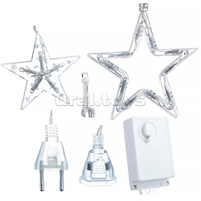 Электрогирлянда-занавес "Звёзды" (6 больших и 6 маленьких пластиковых звёзд), теплый