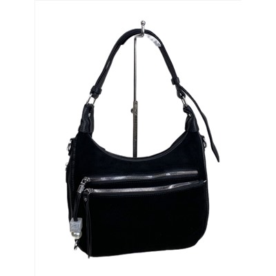 Женская сумка из искусственной кожи и натуральной замши, цвет черный