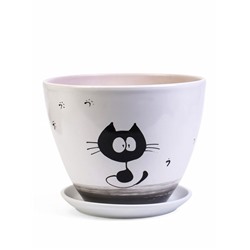 Горшок для цветов «Котофей», 8 л, d=29.5 см, h=23 см, керамика, с поддоном, белый