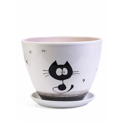 Горшок для цветов «Котофей», 8 л, d=29.5 см, h=23 см, керамика, с поддоном, белый