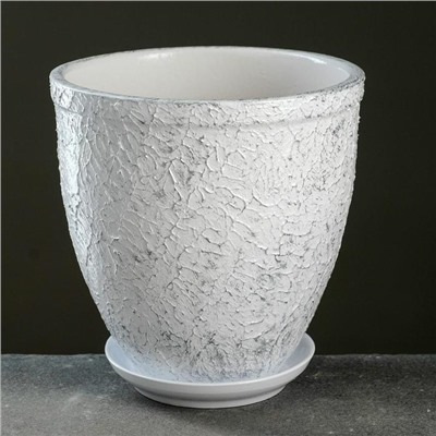 Горшок для цветов «Белое серебро», 2.4 л, d=17 см, h=17.4 см, керамика, с поддоном, белый