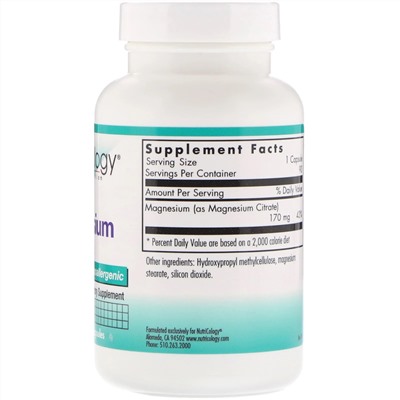 Nutricology, цитрат магния, 90 растительных капсул
