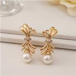 Серьги ювелирная бижутерия коллекция "Xuping" покрытие позолота, вставка: фианиты и искусственный жемчуг, цвет: прозрачный, арт.101.310