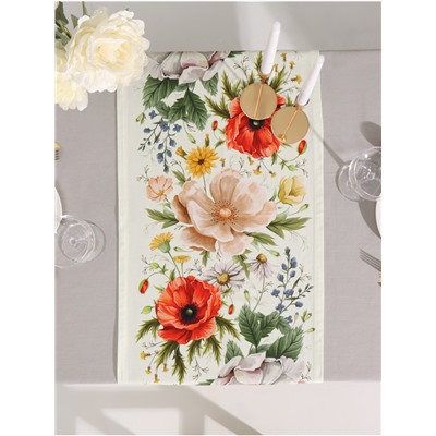 Дорожка на стол Этель Red flowers 40×146 см, 100% хлопок, саржа 190 г/м²