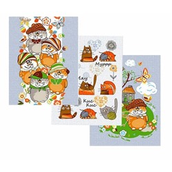 К-т полотенец "Мурлыки" 50*60 см. - 3 шт. вафля хлопок 100%