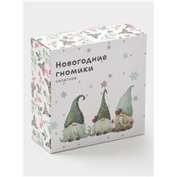 Салатник новогодний Доляна «Домашние гномики», 580 мл, 15.5×6 см, фарфор, белый