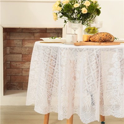 Скатерть «Доляна. Ажур», белая, d=180±5 см, 100% п/э
