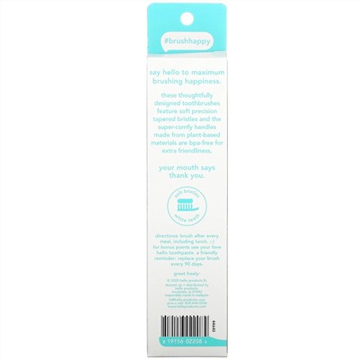 Hello, BPA-Free Toothbrushes, Soft, Green/Blue, 2 Toothbrushes