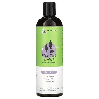 Kin+Kind, Flea + Tick Relief, Dog + Cat Shampoo, Lavender, 12 fl oz (354 ml)