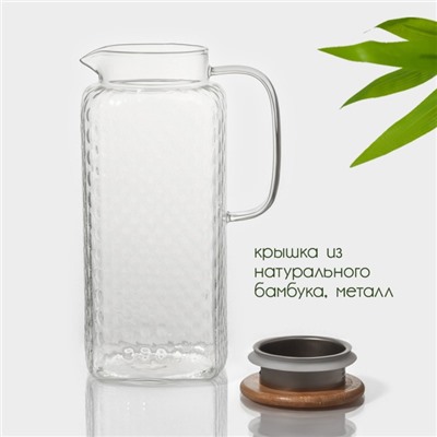Кувшин для воды BellaTenero «Эко», 2 л, 10.5×25 см, с бамбуковой крышкой, стекло, прозрачный
