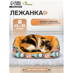 Лежанка для животных + ротанговый коврик, 45×30×15 см, бежево-серая