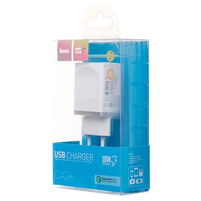 Адаптер Сетевой Hoco C42A QC3.0 USB 3A/18W (white)