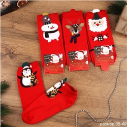 Носки р. 35-40 Новый год короткие / L815 /уп 10/400/1200/ ОДНА ПАРА/ МАРКА