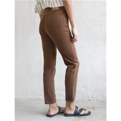 Укороченные эластичные брюки слим из микро вельвета