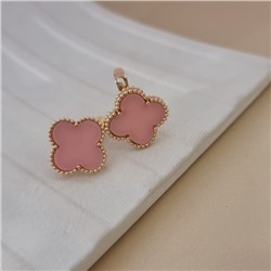 Серьги клевер ювелирная бижутерия коллекция "Дубай", покрытие позолота, вставка: пластик, цвет: розовый, арт.414.260