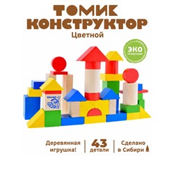 Конструктор деревянный «Цветной» 43 детали