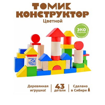 Конструктор деревянный «Цветной» 43 детали