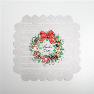 Коробка для кондитерских изделий новогодняя с пластиковой крышкой Winter time, 21×21×3 см