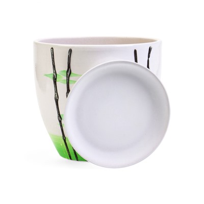 Горшок для цветов «Азия», 2.5 л, d=19 см, h=17 см, с поддоном, керамика, белый