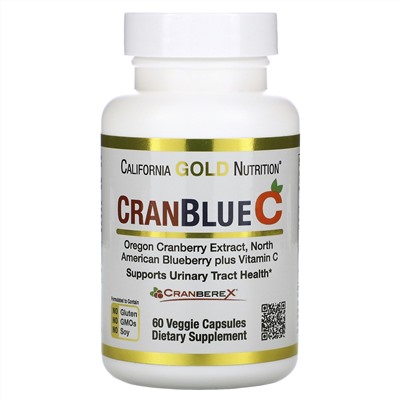 California Gold Nutrition, CranBlueC, клюква и голубика с витамином C, 60 растительных капсул