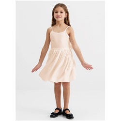 Платье нарядное для девочки MINAKU: Party Dress с бантом, бежевое, рост 98-104 см