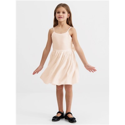 Платье нарядное для девочки MINAKU: Party Dress с бантом, бежевое, рост 98-104 см