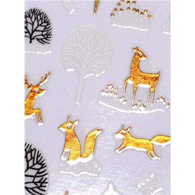 Наклейки для ногтей «Зимний лес», фольгированные, разноцветные