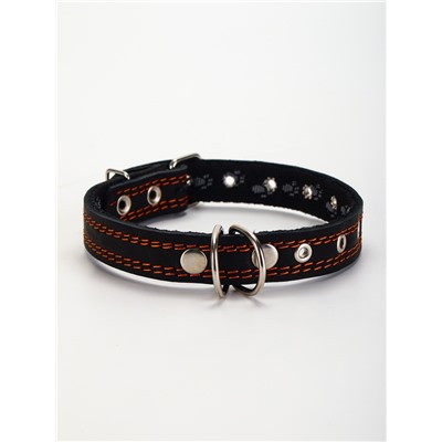 Ошейник кожаный усиленный капроном с полукольцом, 55×2.5 см, ОШ 27-53 см, чёрный