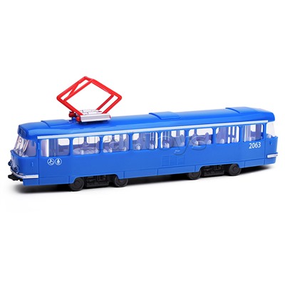 Модель пластик Трамвай 24 см. (свет-звук , двери, синий) в коробке