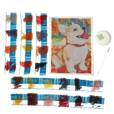 Алмазная мозаика с полным заполнением на холсте «Щенок и осень», 15×21 см
