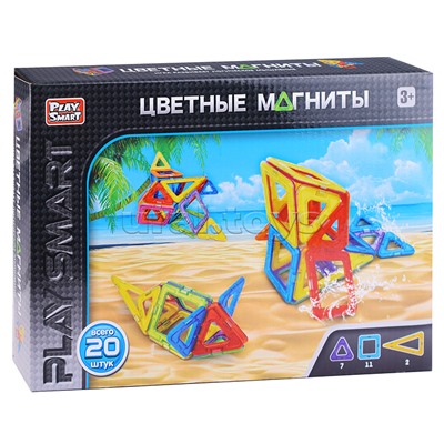 Конструктор магнитный "Цветные магниты" 20 дет., в коробке