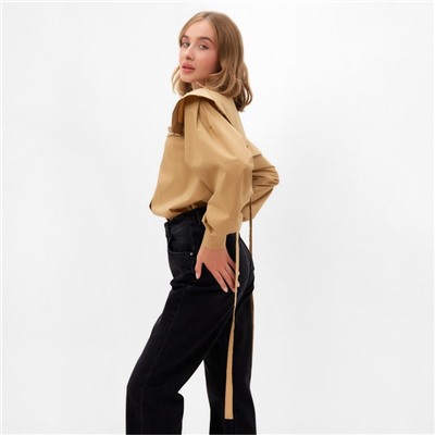 Рубашка женская с лентами MINAKU: Casual Collection, размер 50, бежевая