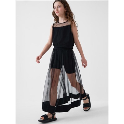 Комплект трикотажный для девочек: фуфайка (футболка), юбка-шорты