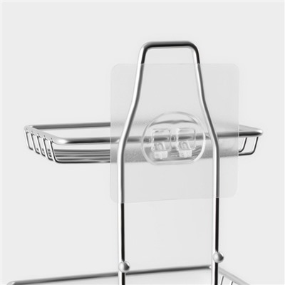 Мыльница 2-х ярусная на липучке Доляна, 2 крючка, 14.5×10×21 см, хром