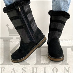 Женские дутики, черные, замша, войлочная подошва