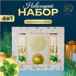Новогодний подарочный набор косметики «Зимняя вьюга», с ароматом мяты и корицы. Золотая серия.