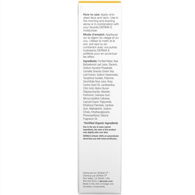 Derma E, концентрированная сыворотка с витамином C, с гиалуроновой кислотой, 60 мл (2 жидк. унции)