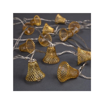 Гирлянда «Нить» 4 м с насадками «Колокольчик», IP20, прозрачная нить, 20 LED, свечение тёплое белое, 8 режимов, 220 В