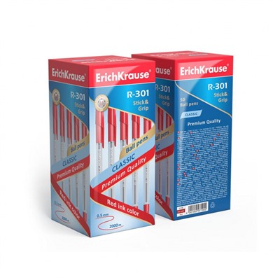 Ручка шариковая R-301 "Классика" 1.0мм 43188 красная с резиновым хватом  ErichKrause