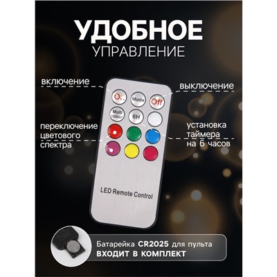 Светодиодные свечи на прищепках 10 см, 10 штук, от батареек ААх1, пульт ДУ, свечение мульти (RGB)