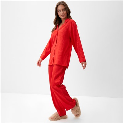 Пижама женская (рубашка, брюки) KAFTAN «Леопард», красная, размер 52-54