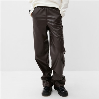 Брюки женские кожаные MIST Base, размер 48, коричневые