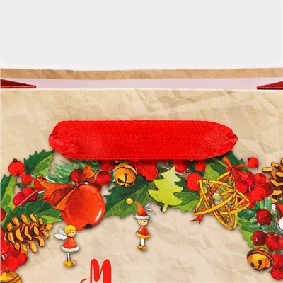 Пакет подарочный новогодний ламинированный «Венок»,18×23×10 см