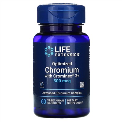 Life Extension, оптимизированный хром с Crominex 3+, 500 мкг, 60 вегетарианских капсул