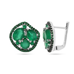 Серьги из серебра зеленый агат, наноизумруд, Аксель