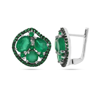 Серьги из серебра зеленый агат, наноизумруд, Аксель
