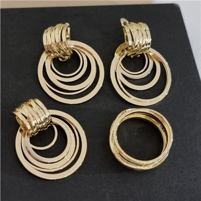 Комплект ювелирной бижутерии Итальянское золото (покрытие желтое 14к) геометрия, серьги, кулон и кольцо 19 р, арт.313.507-19